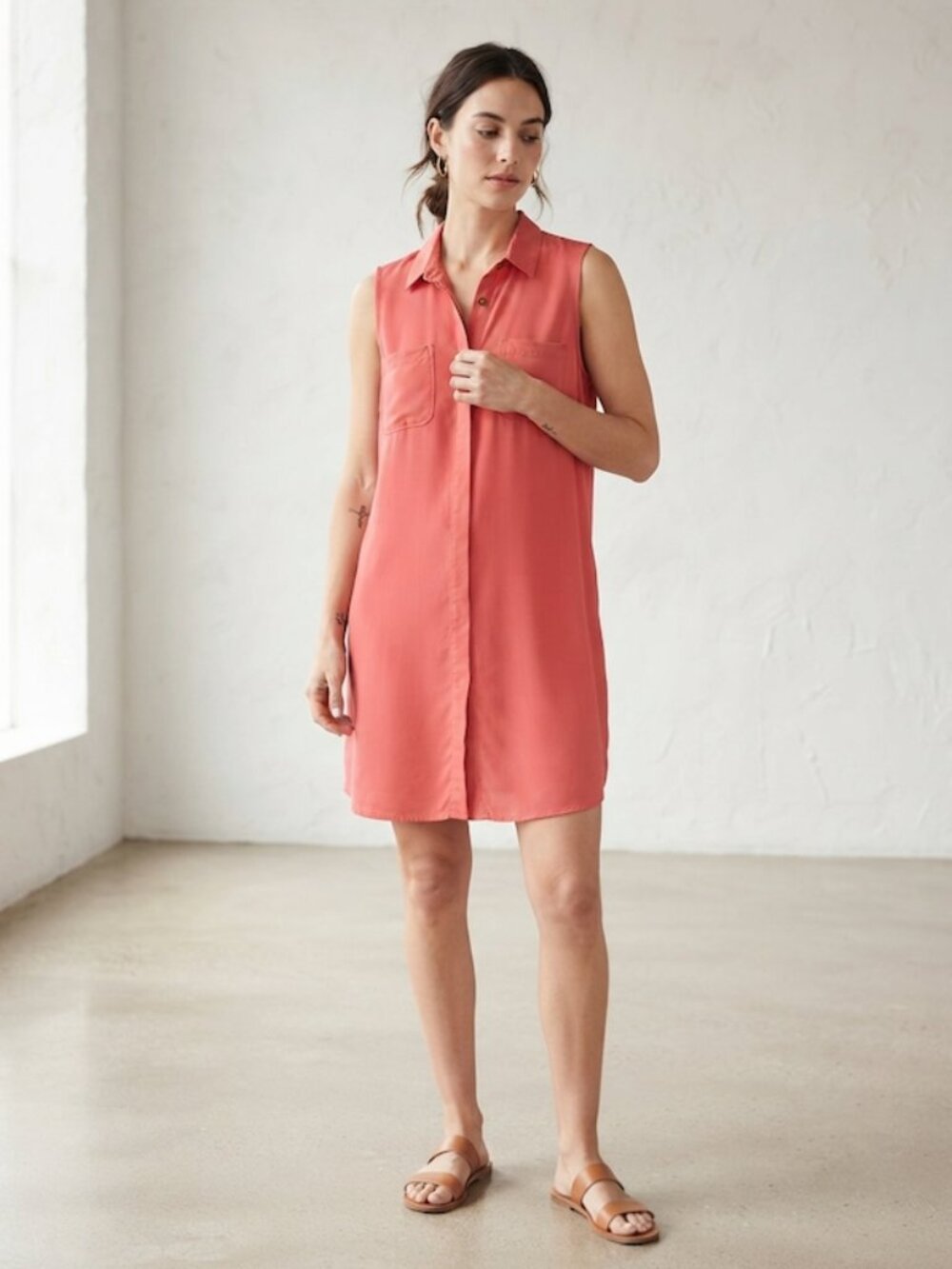 Sonoma Life + Style Shirt Dress Button Down Utility Vibrant Coral Large